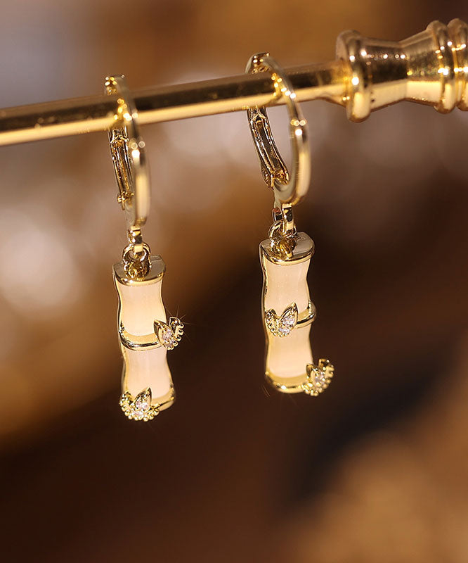 VCSHOES Gold Sterling Silver Cat's Eye Stone Bamboo Knot Drop Earrings
