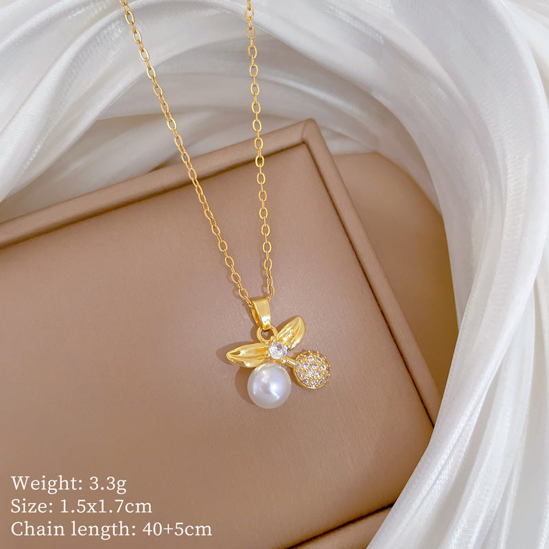 Copper Micro-Inlaid Necklace For Women Copper Micro-Inlaid Real Gold Electroplating Simple Ins Exquisite Clavicle Chain Neck Chain