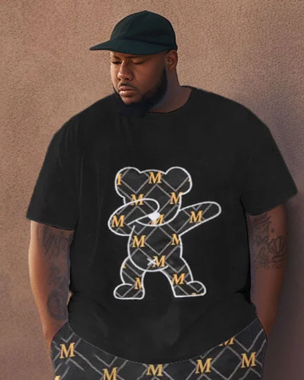 Men's Large Street Bear M Hip-Hop Tie-Dye Casual Two-piece Set