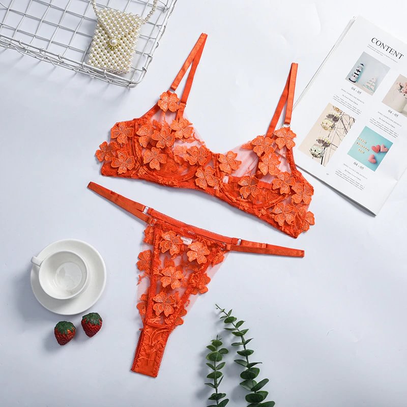 Billionm Sexy Lace Lingerie Set Floral See Through Bra Panty Nightwear Transparent Pink Underwear Women Embroidery Sheer Under Wear Sex