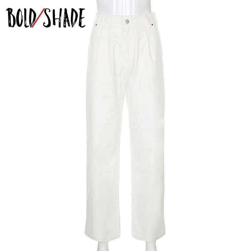 Bold Shade White Indie Casual Pants Teenager High Waist Women Long Trouser Streetwear Autumn Winter y2k New Straight Bottom 2021