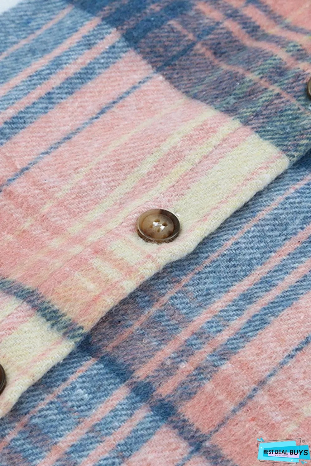 Pink Black/Pink Plaid Flap Pockets Shacket