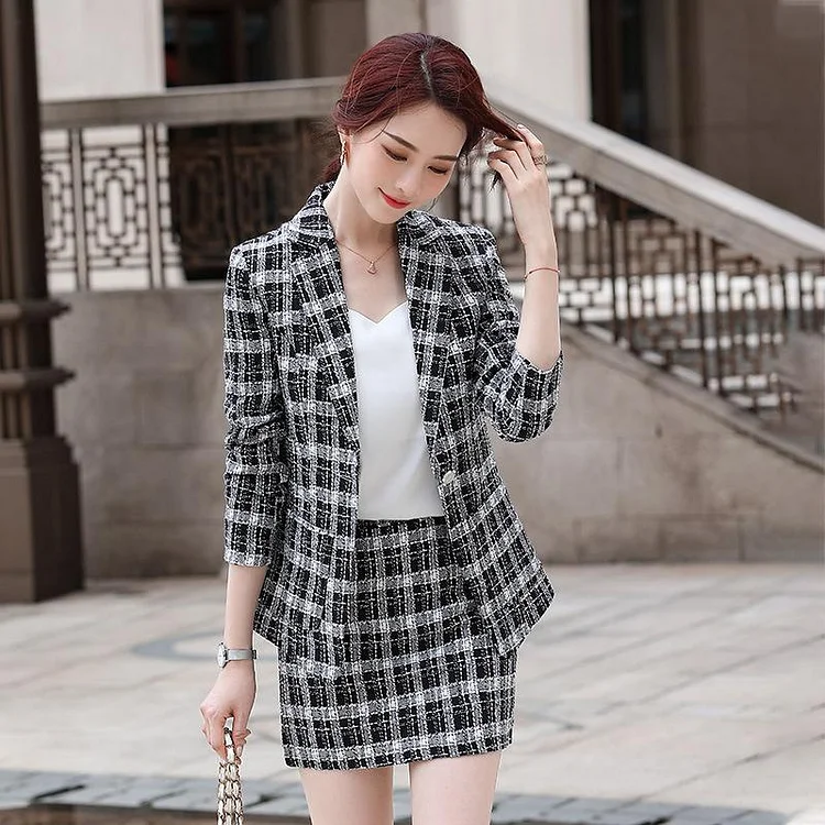 Women Pants Suit Uniform Designs Formal Style Office Lady Bussiness Attire Plaid Fashion Autumn and Winter Two-Piece Suit