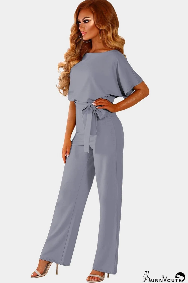 Modern Gray Belted Jumpsuit