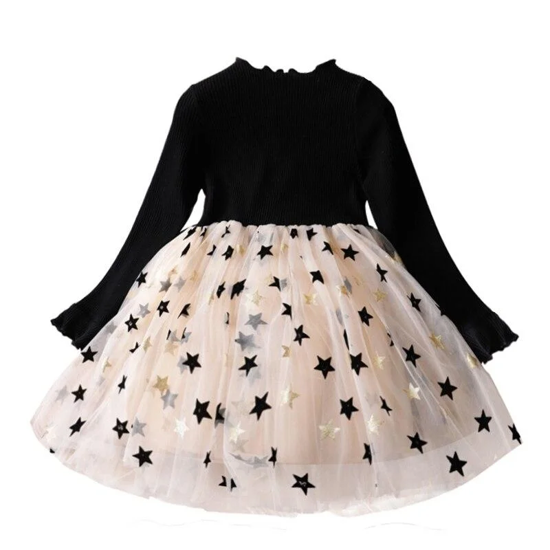 2021 Winter Long Sleeves Girls Dress Flower Design Princess Dress Casual Wear Daily School Home Party Dress Children's Clothing