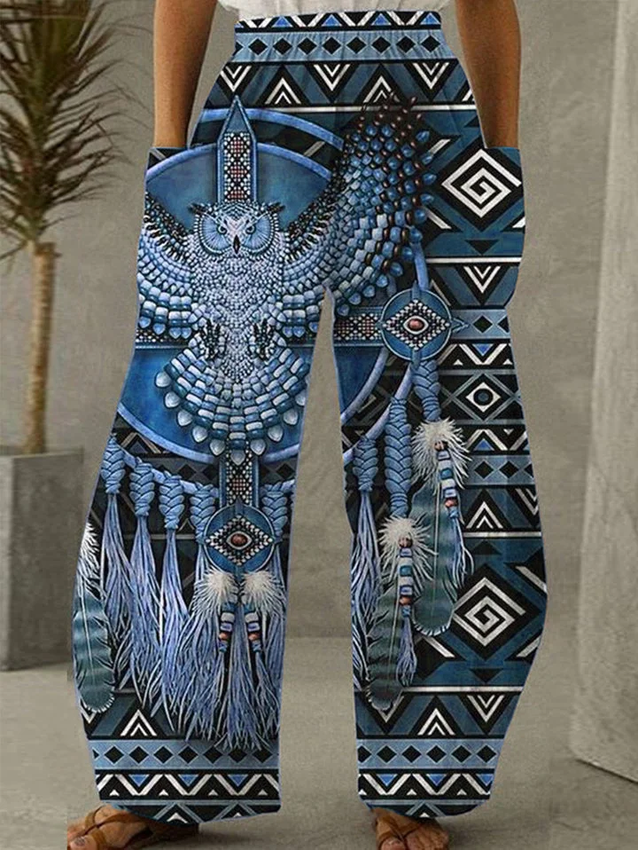 Tribal Style Owl Pattern Elastic Pants