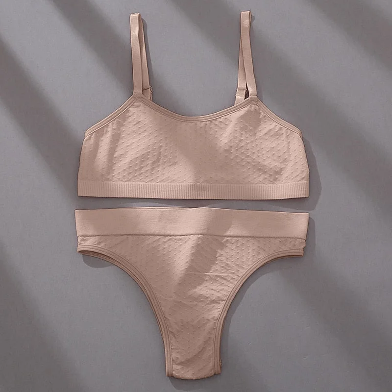 FINETOO 3D Dots Women Seamless Bra Set S-2XL Plus Size Underwear Suit Female Jacquard Bras Set Soft Tops and Brazilian Panties