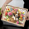 (US Local)Wooden Dog Flower 5D DIY Diamond Painting Serving Tray with Handle for Desk