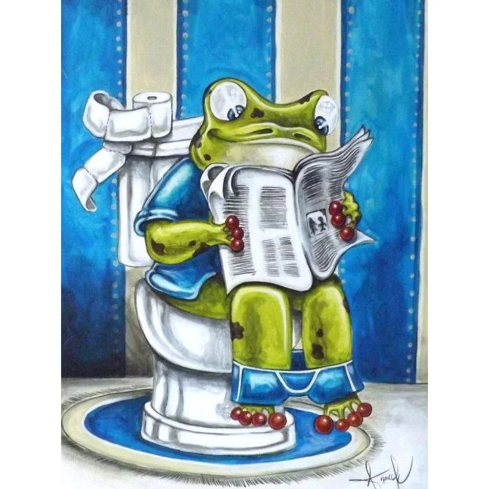 Full Round Diamond Painting Frog on Toilet (40*30cm)