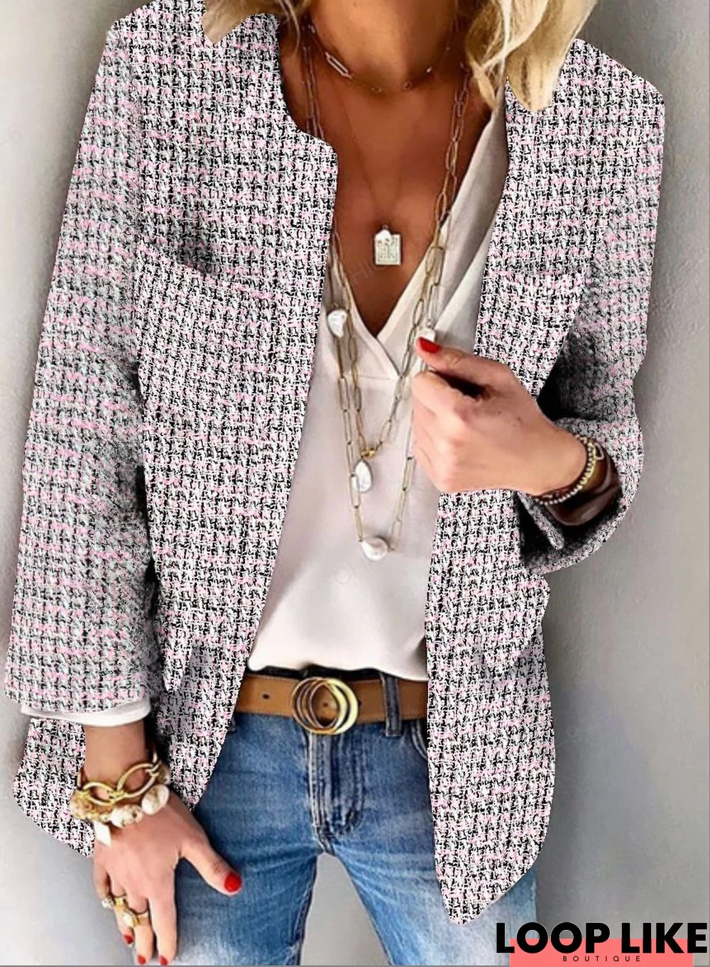 Jacket Tweed Casual Plaid Long Sleeve Outerwear