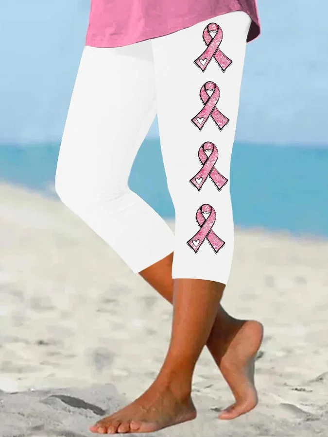 Women's Pink Ribbon Breast Cancer Awareness Warrior Supporter Cropped Leggings socialshop