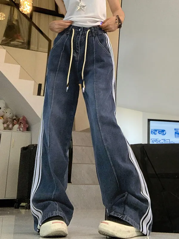 Brownm boyfriend jeans with splice piping and drawstring