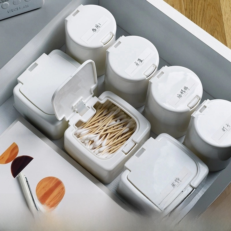 Desktop Storage Box Mini Elastic Window Cotton Swab Cosmetic Cotton Plastic Dustproof Student Sundries Organizing Box