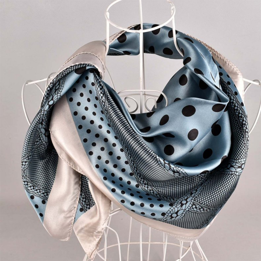 90cm*90cm Polka Dot Satin Square Scarfs Blue-vocosishoes