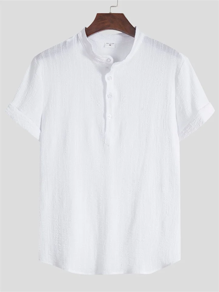 Men's Cotton Linen Shirt Casual Linen Solid Color Shirt for Men-Mixcun