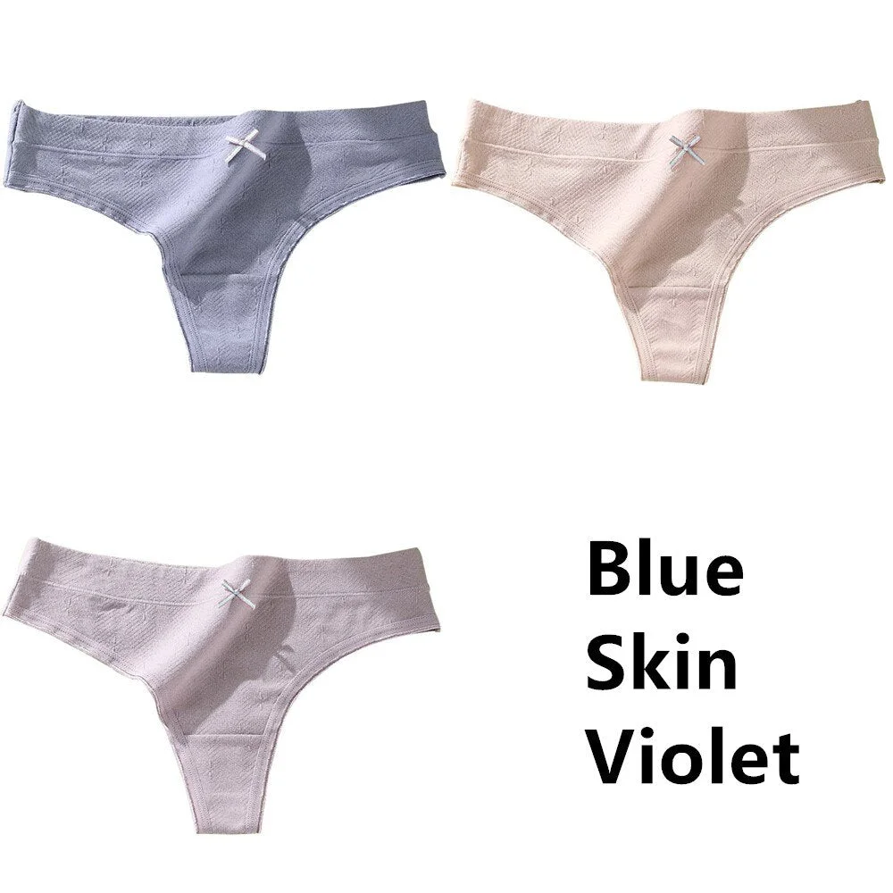 3Pcs Women's Cotton G-String Thong Sexy Panties for Women Bow Seamless Briefs Underwear Intimate Lingerie Ladies T-back Low-Rise