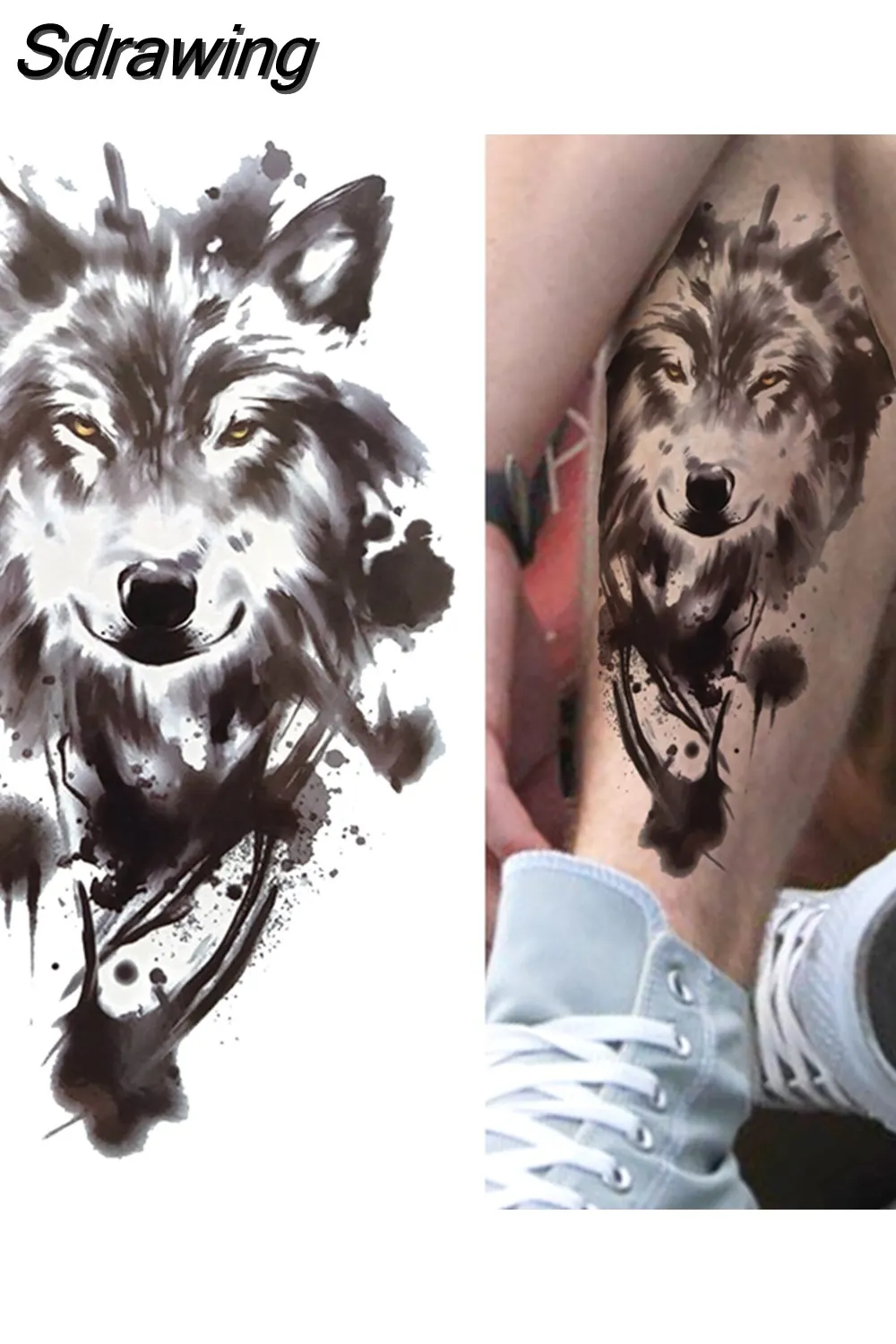 Sdrawing Lion Temporary Tattoo For Women Men Adult Skull Tiger Wolf Forest Tattoo Sticker Black Fake Realistic Demon Tatoos Forearm 430-1