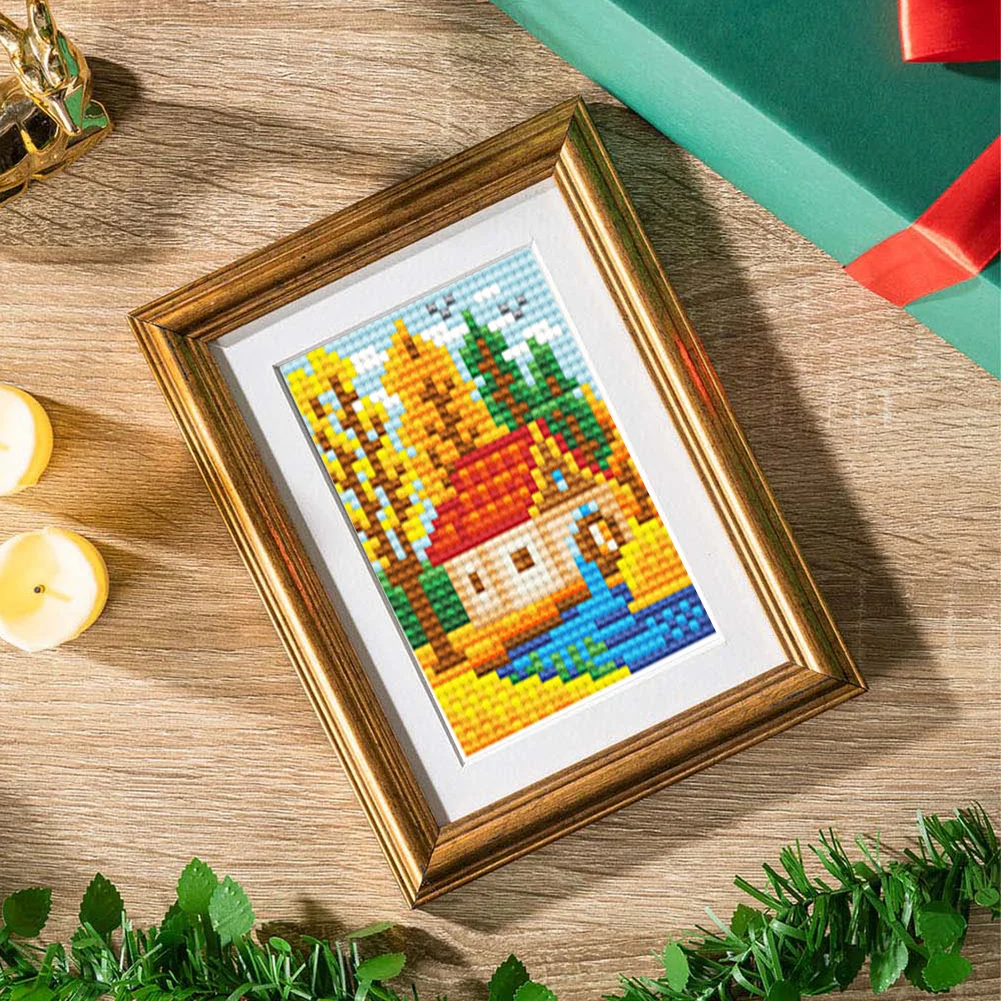 12pcs Autumn DIY Mini Round Diamond Painting for Desktop Decor No Frame(14*19cm)