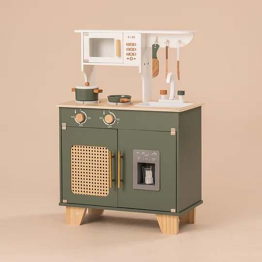 ROBUD Vintage Green Wooden Play Kitchen WCF04 | Robotime Online