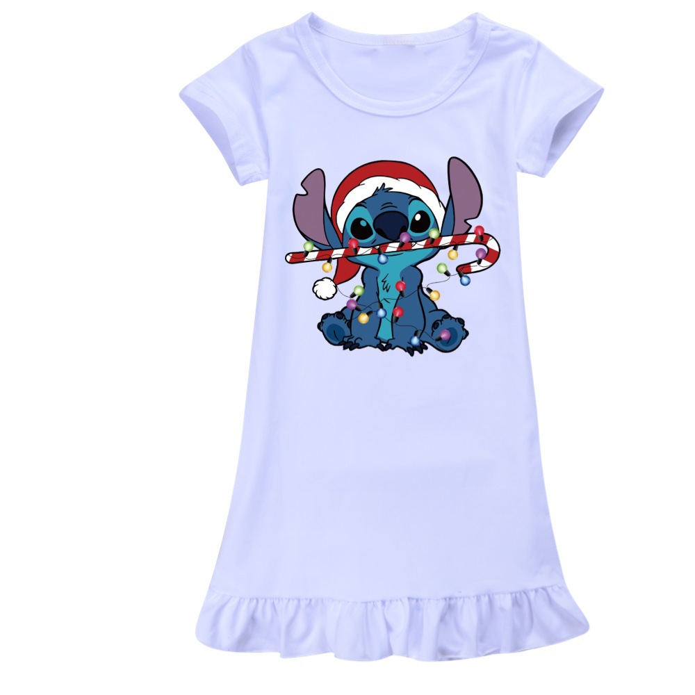 Stitch 100-160 Girls' Ice Silk Short Sleeve Pajama Dress Homewear Skirt for Christmas 2819 -Mayoulove