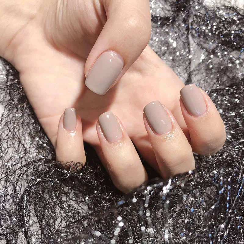 24pcs Wholesales Fake Nails For Women Light Color Solid Color Short Nail Tips Fingernail DIY Nail Art False Nails with Glue