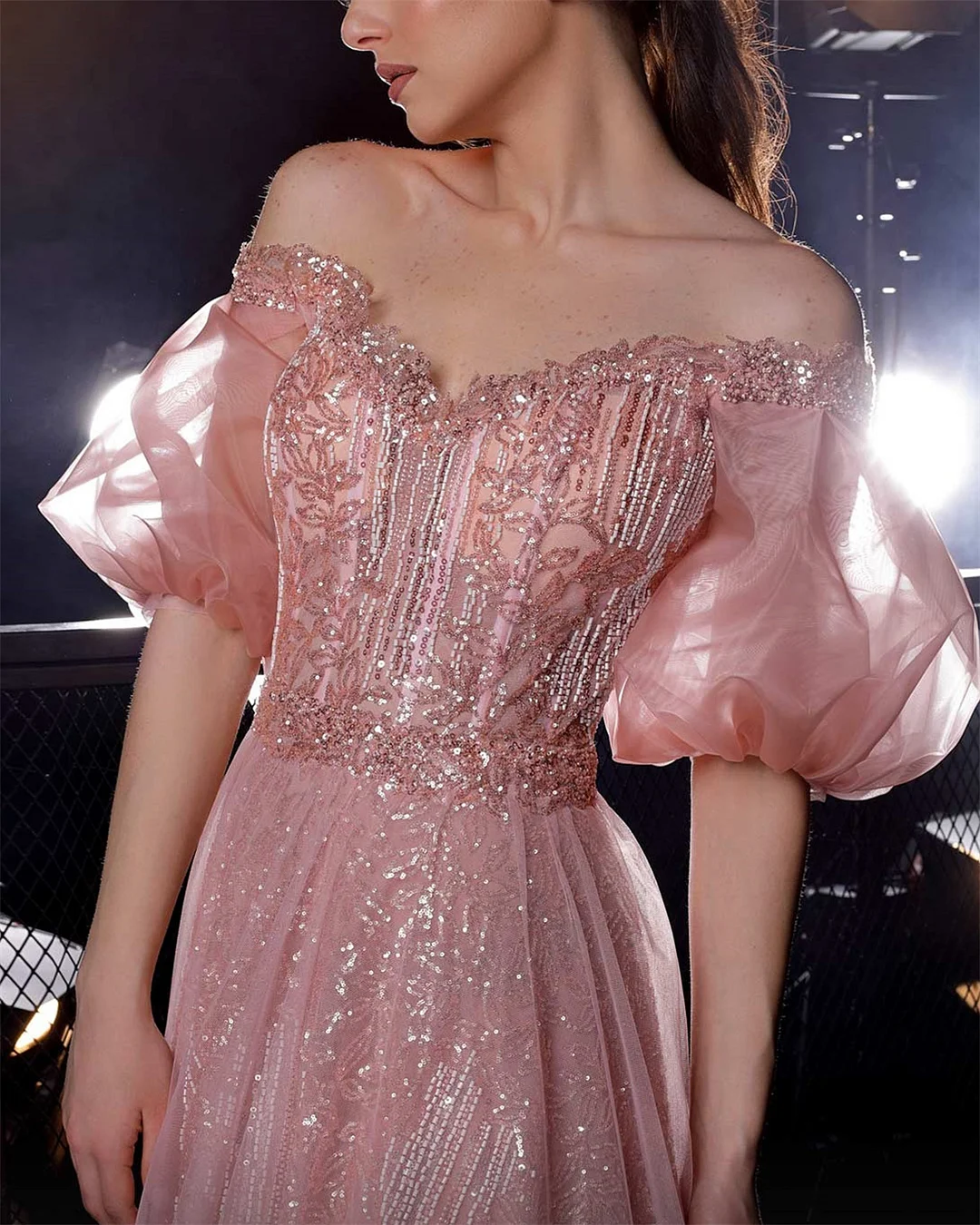 Women's Pink Off Shoulder Sequined Dress