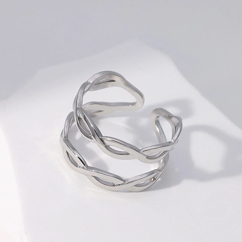 Minimalist Solid Color Twist Titanium Steel Hollow Out Rings