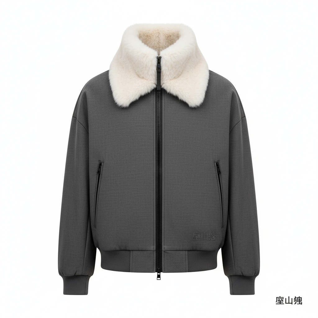 thesupersurf Warm Grey Bomber Jacket with Faux Fur Collar 