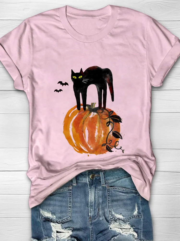 Eagerlys Cat On Pumpkin T-shirt Eagerlys