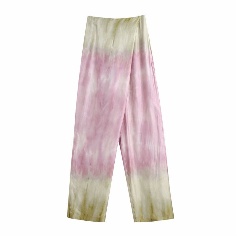 KPYTOMOA Women 2021 Chic Fashion Tie-dye Print Straight Pants Vintage High Waist Size Zipper Female Trousers Mujer