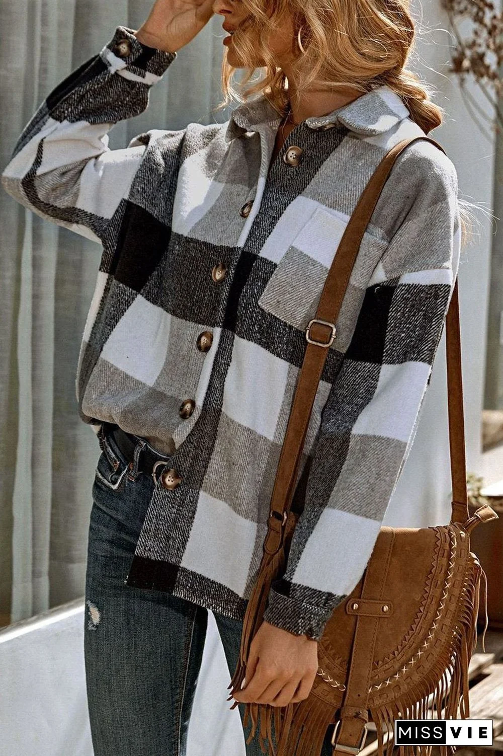 Casual Plaid Print Long Sleeve Coat