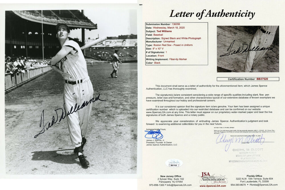 Ted Williams Signed JSA LOA Original 8X10 Photo Poster painting Auto Autographed Autograph