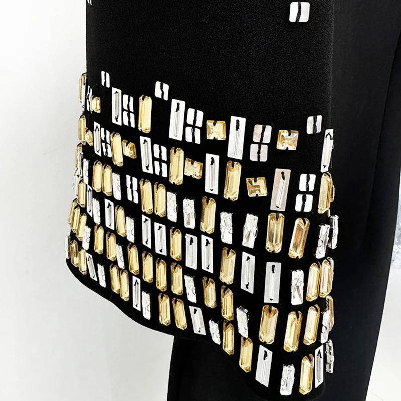 Nigikala Nigikala Autumn And Winter New Star Fashion Heavy Industry Nails Diamond Five-Point Sleeve Long Dress