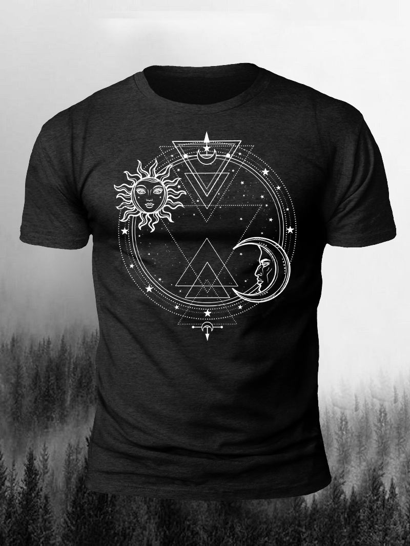 Astrology Sun and Moon Print Men Short Sleeve T-shirt