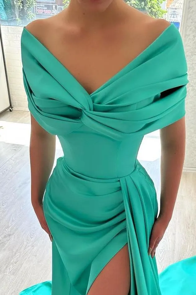 Daisda Glamorous Satin Off the Shoulder Strapless Pleated Long Prom ...