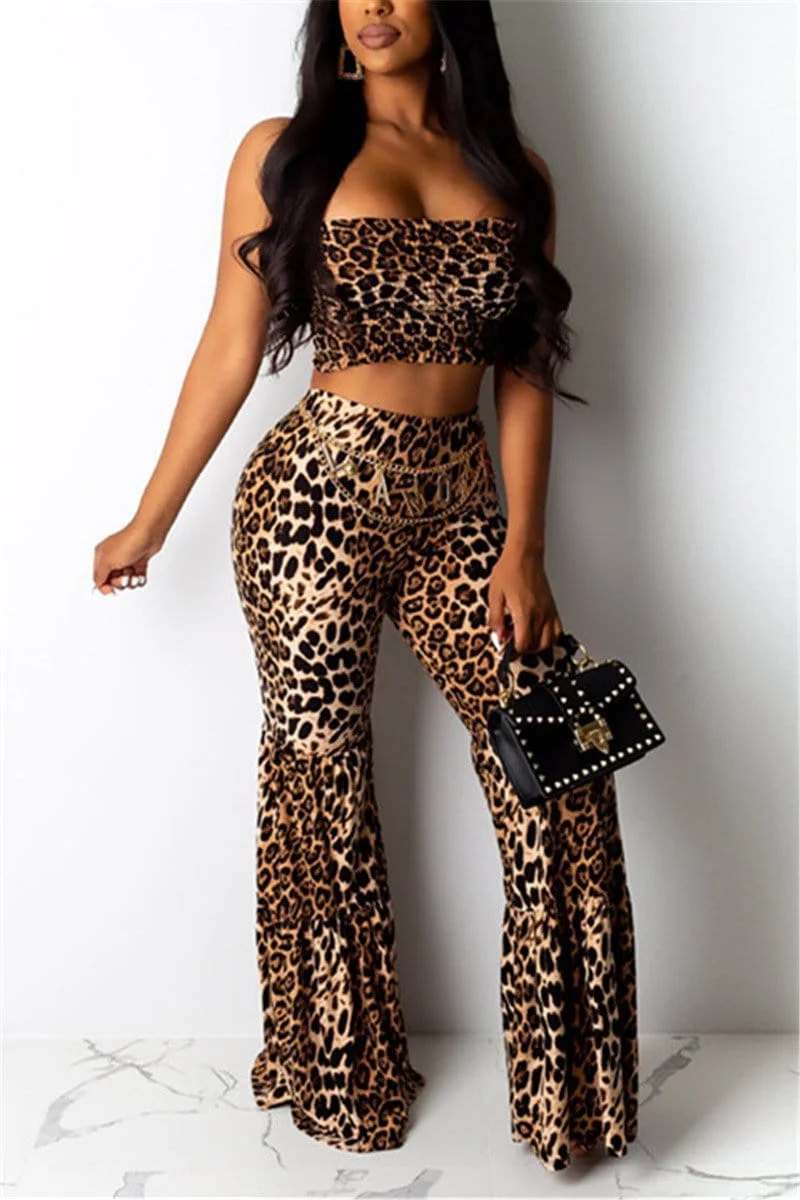 Sexy Leopard Printing Strapless Pants Set