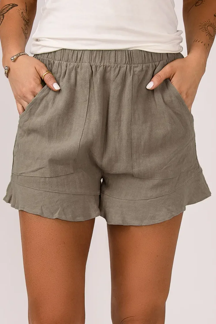 khaki ruffle pocket shorts
