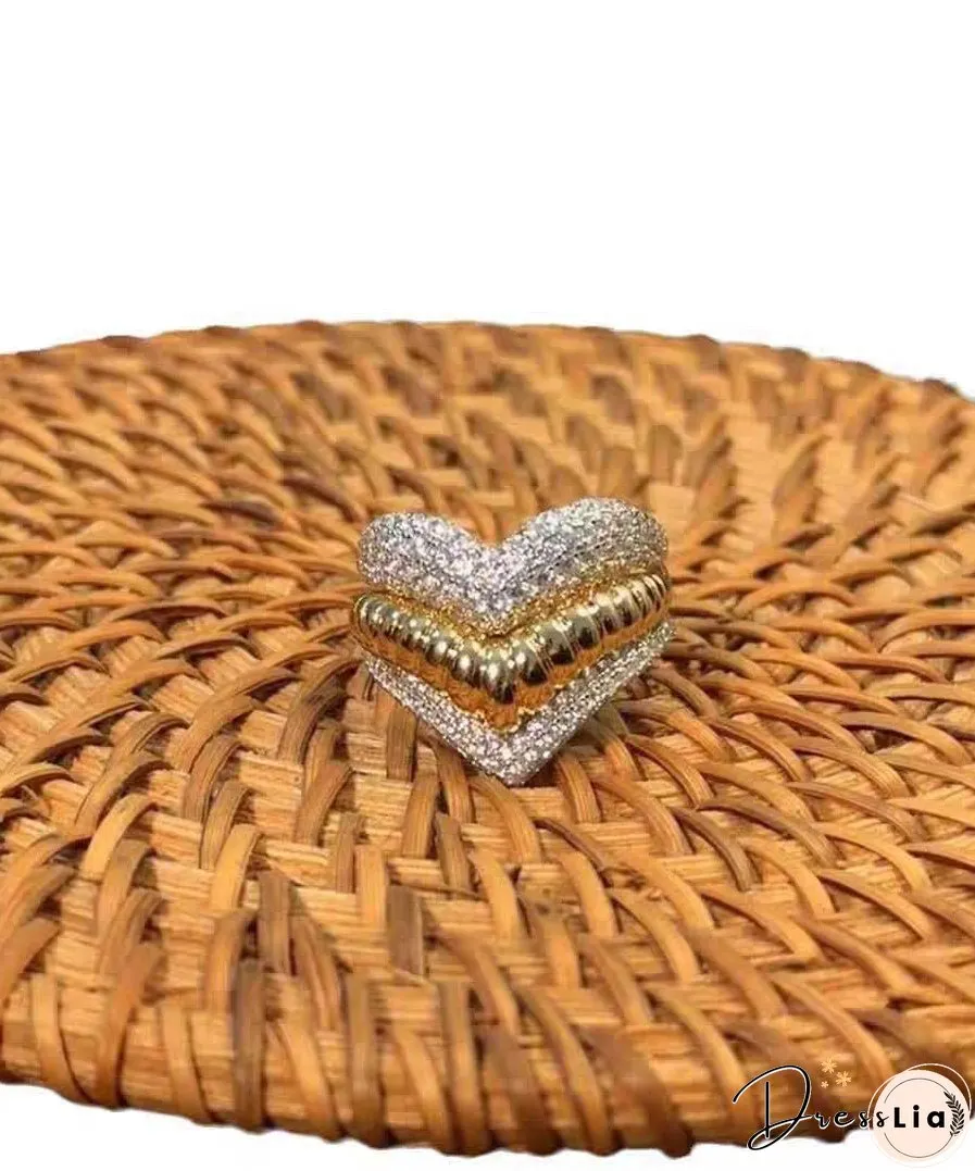 Unique Sterling Silver Zircon Multilayer Love Stripe Heart Sshaped Rings Two Piece Set