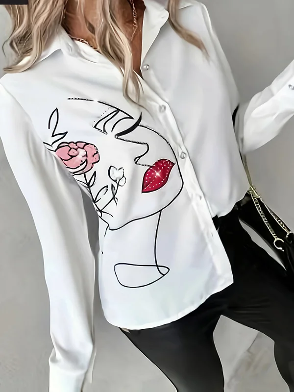 Buttoned Figure Long Sleeves Loose Lapel Blouses&Shirts Tops