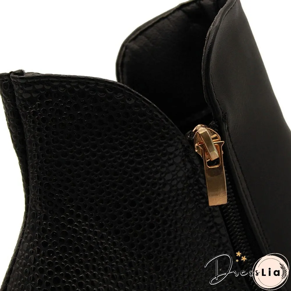 Autumn Winter Women  Martin Boots Female High Heel Thick with Side Zipper Large Size Ladies Boots