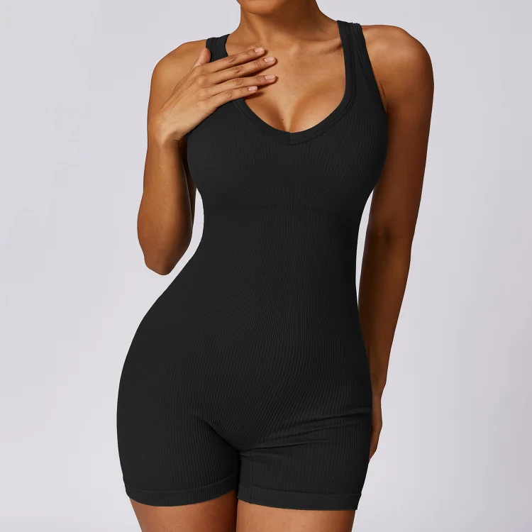 PASUXI 2024 Fashion Girls Halter Backless Short Sport Active Wear Gym Workout Playsuits One Piece Yoga Jumpsuit Women huanwei