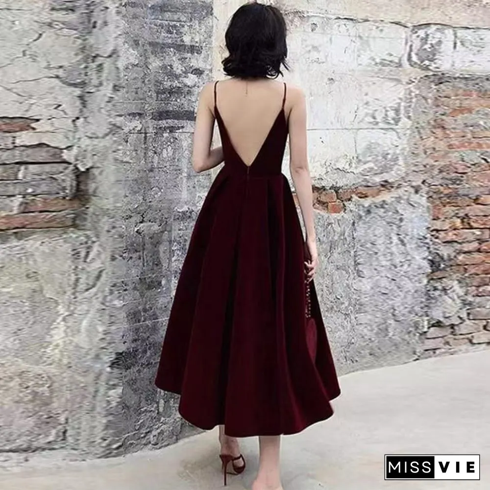 A-Line Minimalist Elegant Evening Party Wear Formal Dress Neck Sleeveless Floor Length