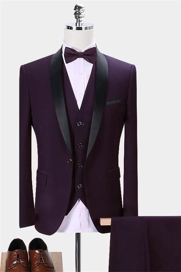 Popular Dark Purple Slim Fit Shawl Lapel Business Tuxedos 3 Pieces | Ballbellas Ballbellas