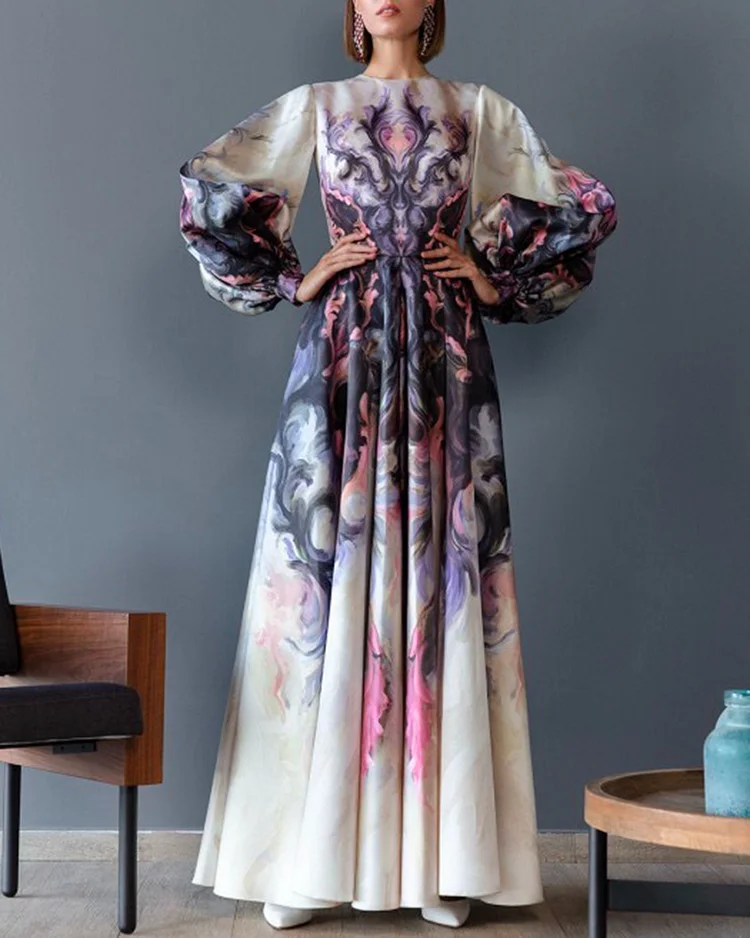 Women's Long Sleeve Printed Dress