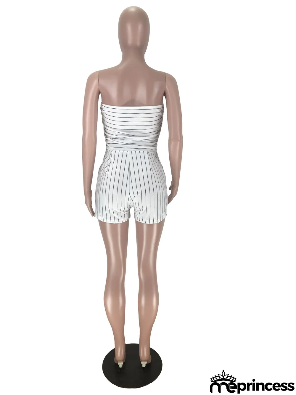Plus Size Casual Striped Strapless Rompers