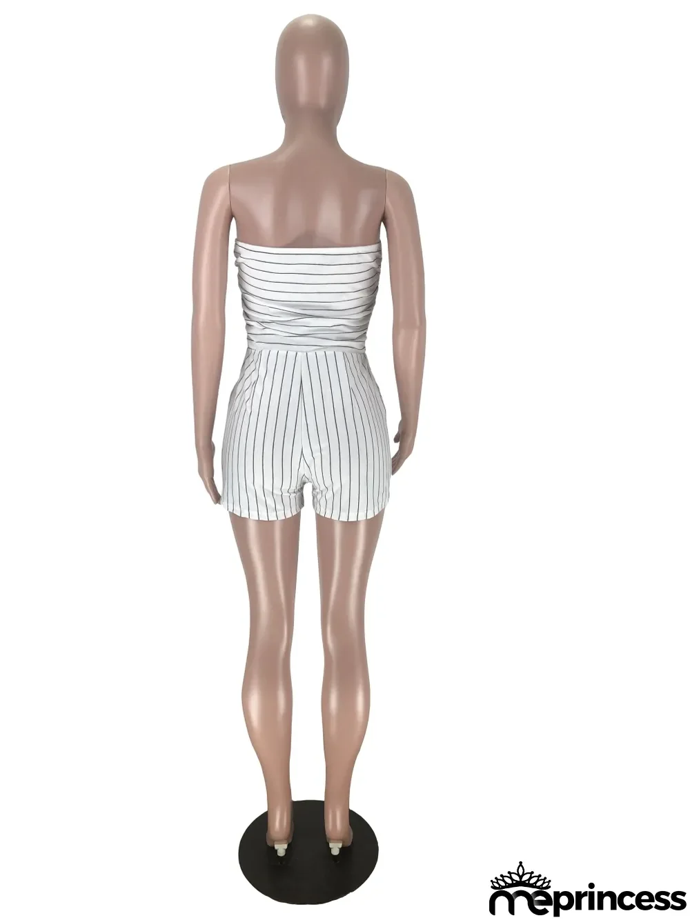 Plus Size Casual Striped Strapless Rompers