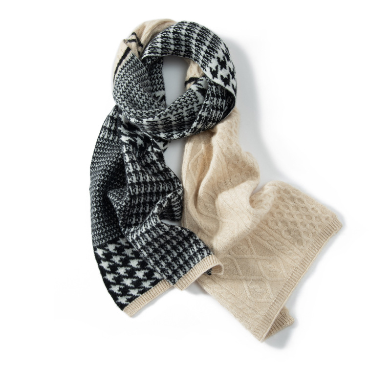 100% Cashmere Scarf Houndstooth Fashion Style REAL SILK LIFE
