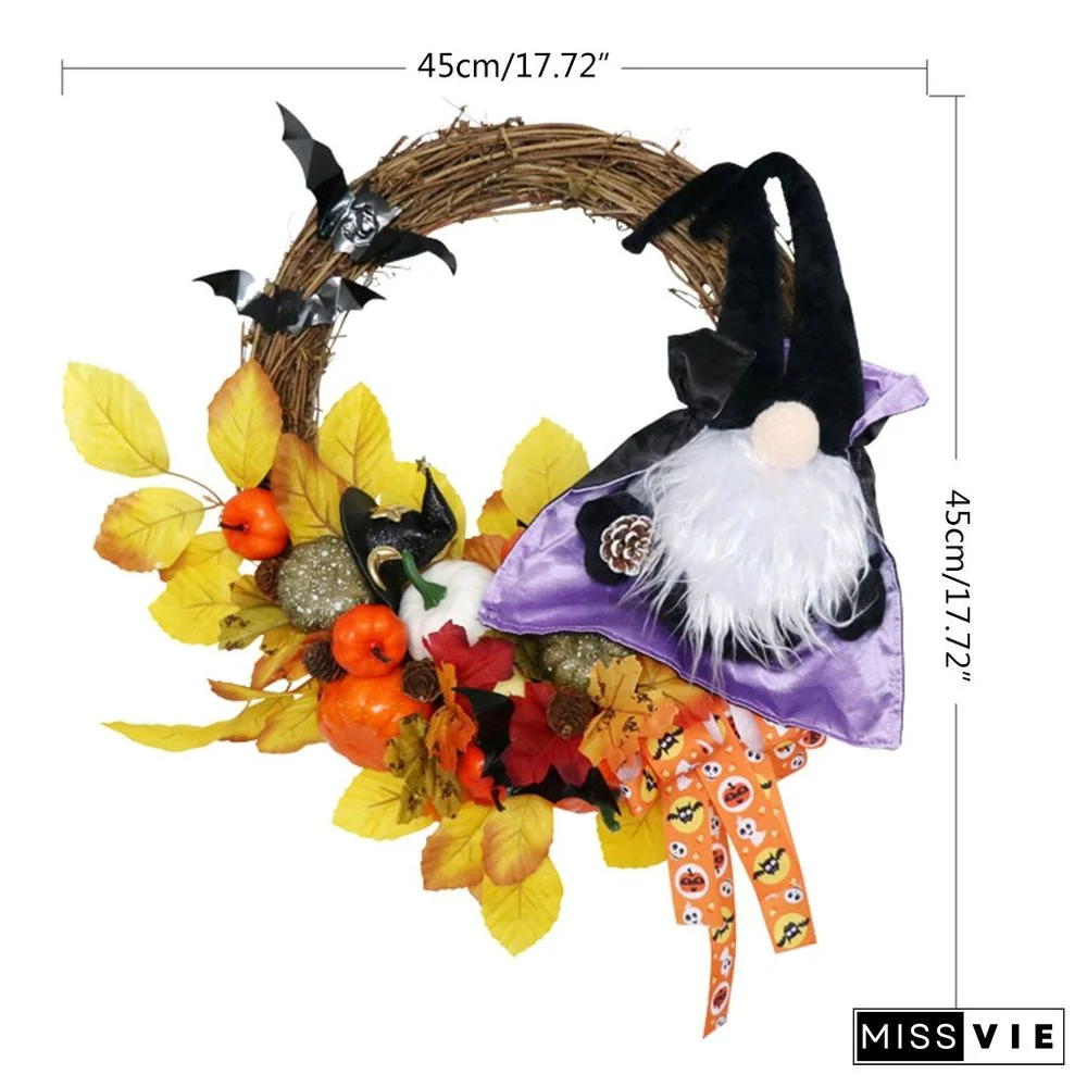 Halloween Themed Wreath With Wizard Gnome For Holiday Decoration
