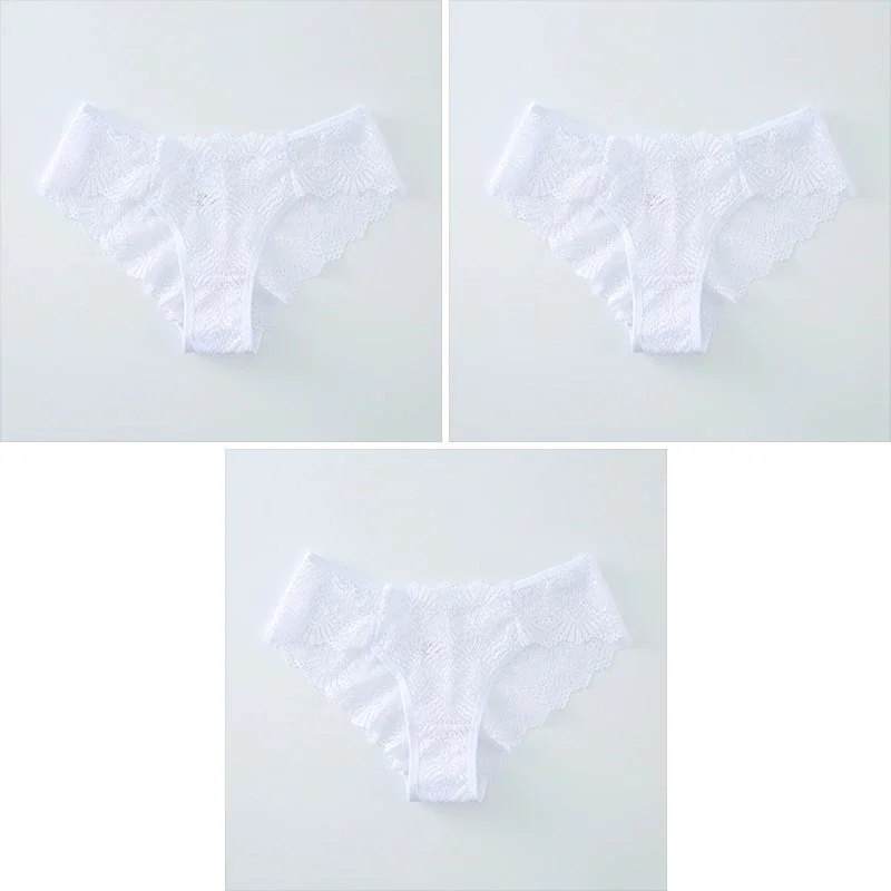 Billionm Women's Sexy Lace Panties Pure Color Transparent Briefs High Quality Embroidery Female Low-waist Hollow Out Underwear
