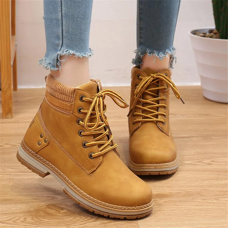 Ultra Warm Waterproof Non-Slip Fur Lining Lace Up Flat Ankle Boots
